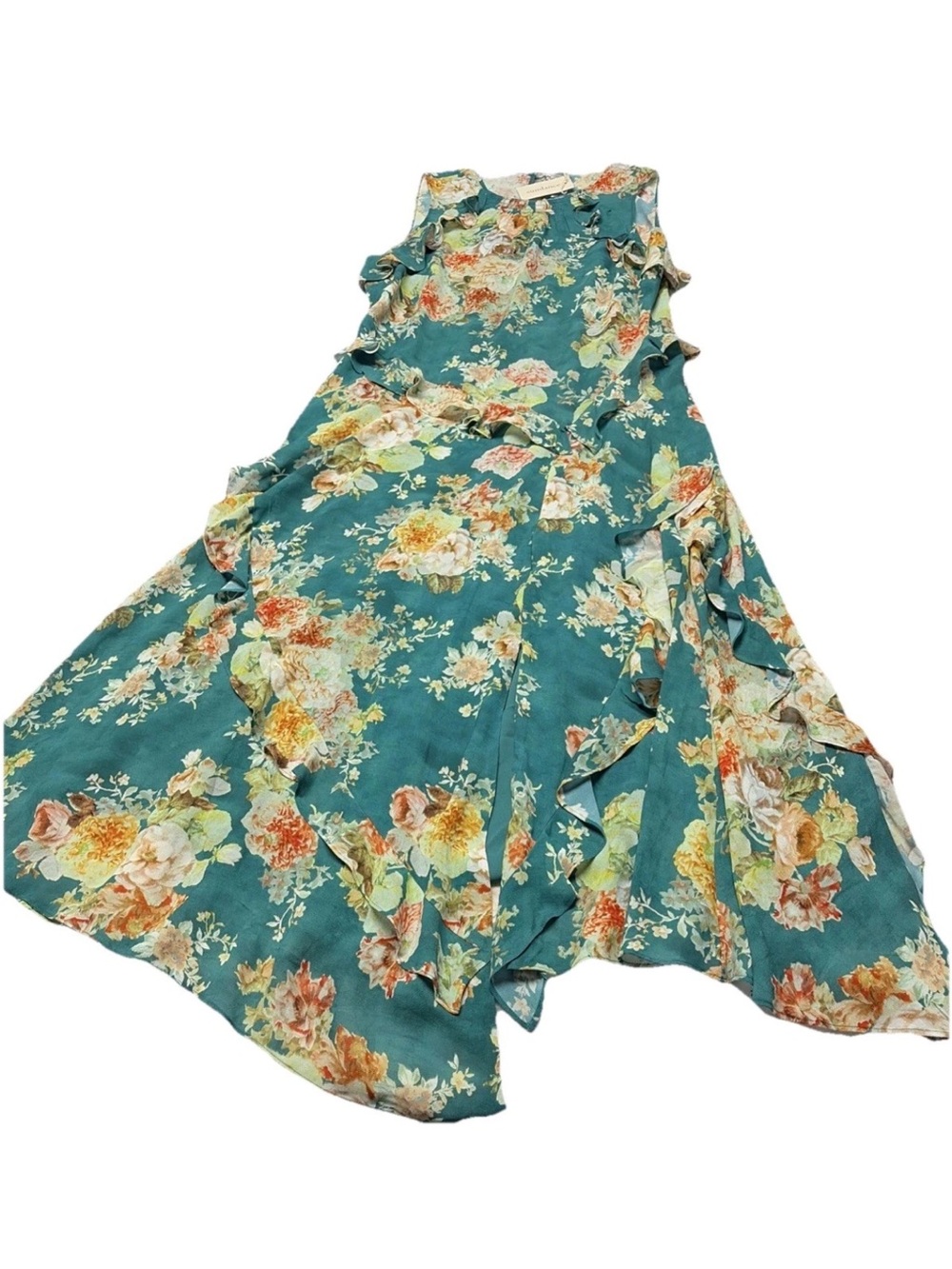 Sundance NWT Teal Floral ruffled flowy midi Dress size small - Picture 2 of 12